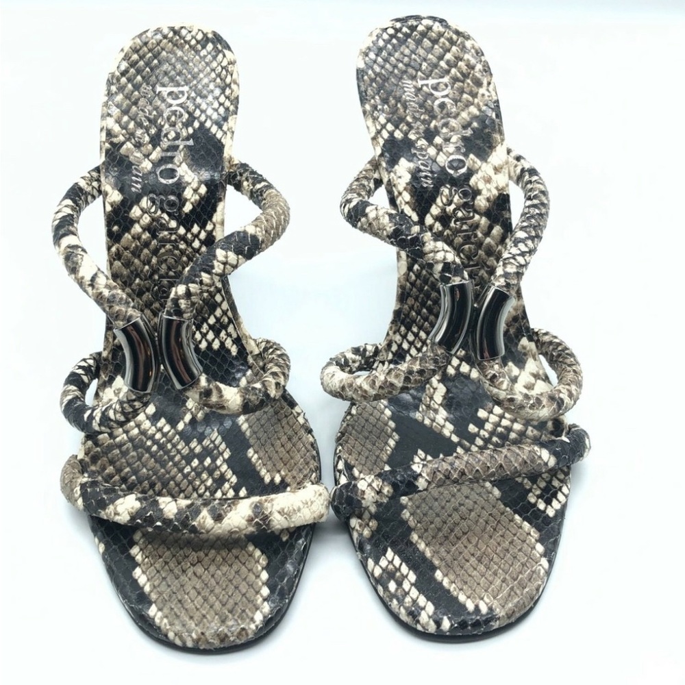 Pedro Garcia Stiletto Heels Strappy Snake Skin Square Toe Beige Black  US 7.5